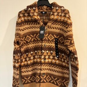 FRYE Men's Tan and Brown Cardigan Sweater